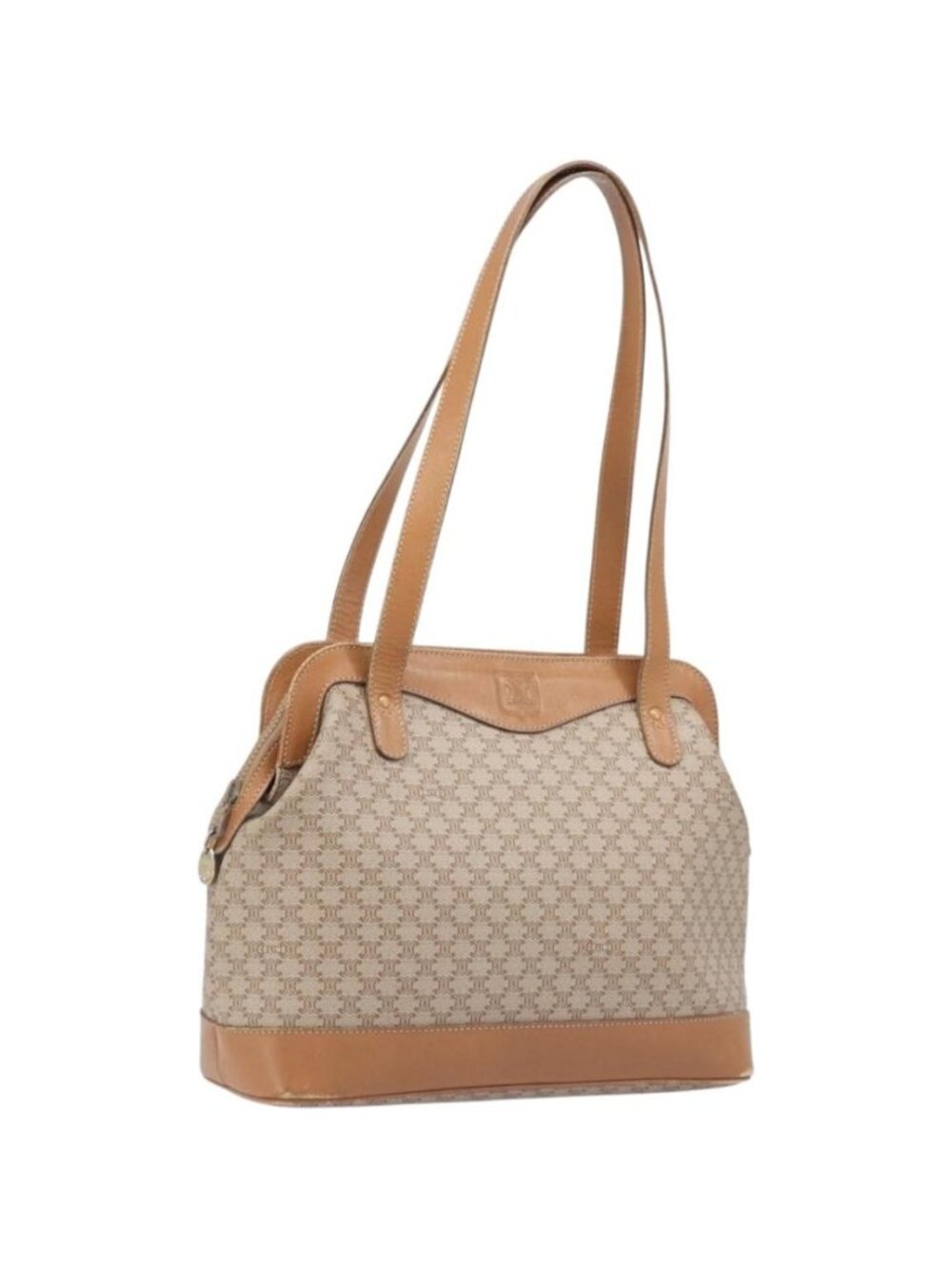 CELINE Macadam Canvas Shoulder Bag PVC Beige Gold